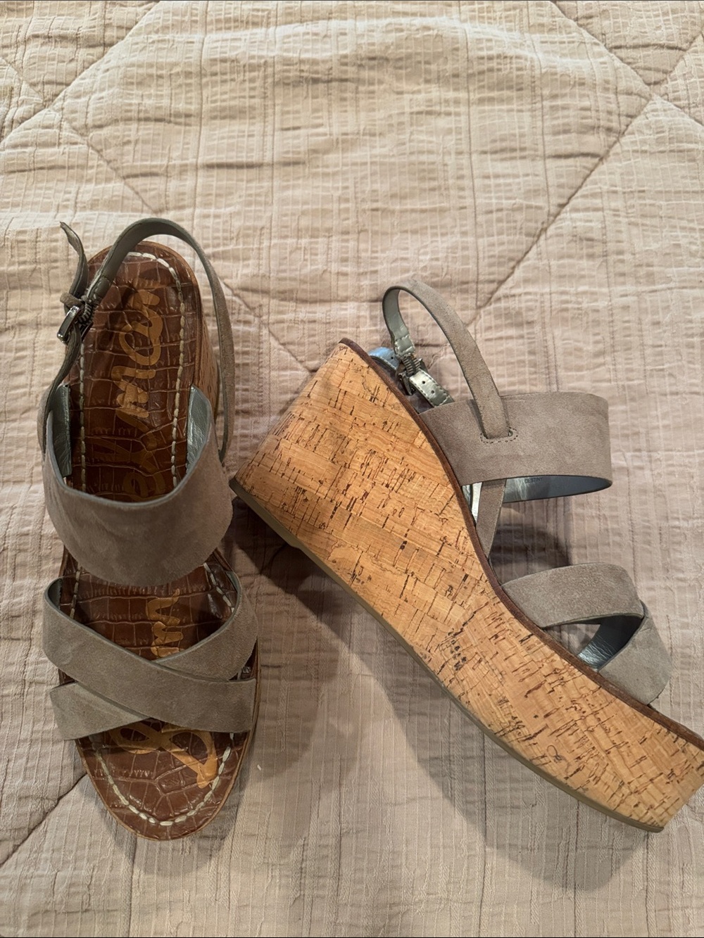 Sam Edelman Gray Suede Crisscross Wedge Sandals - Picture 3 of 6